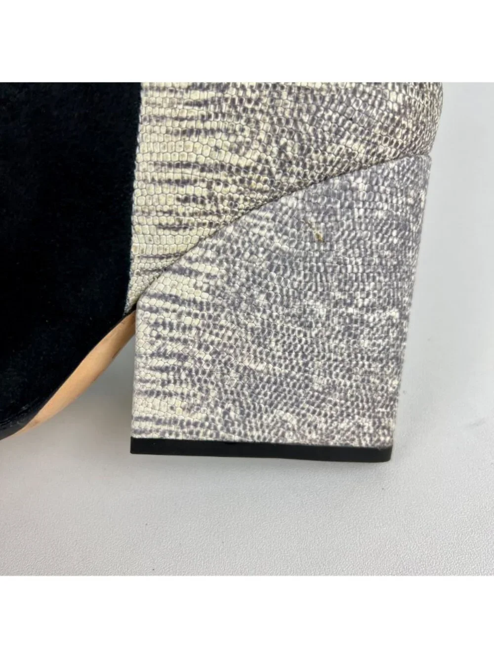 Loeffler Randall Lia Black Ivory Suede Snake Print Block Heel Bootie 6